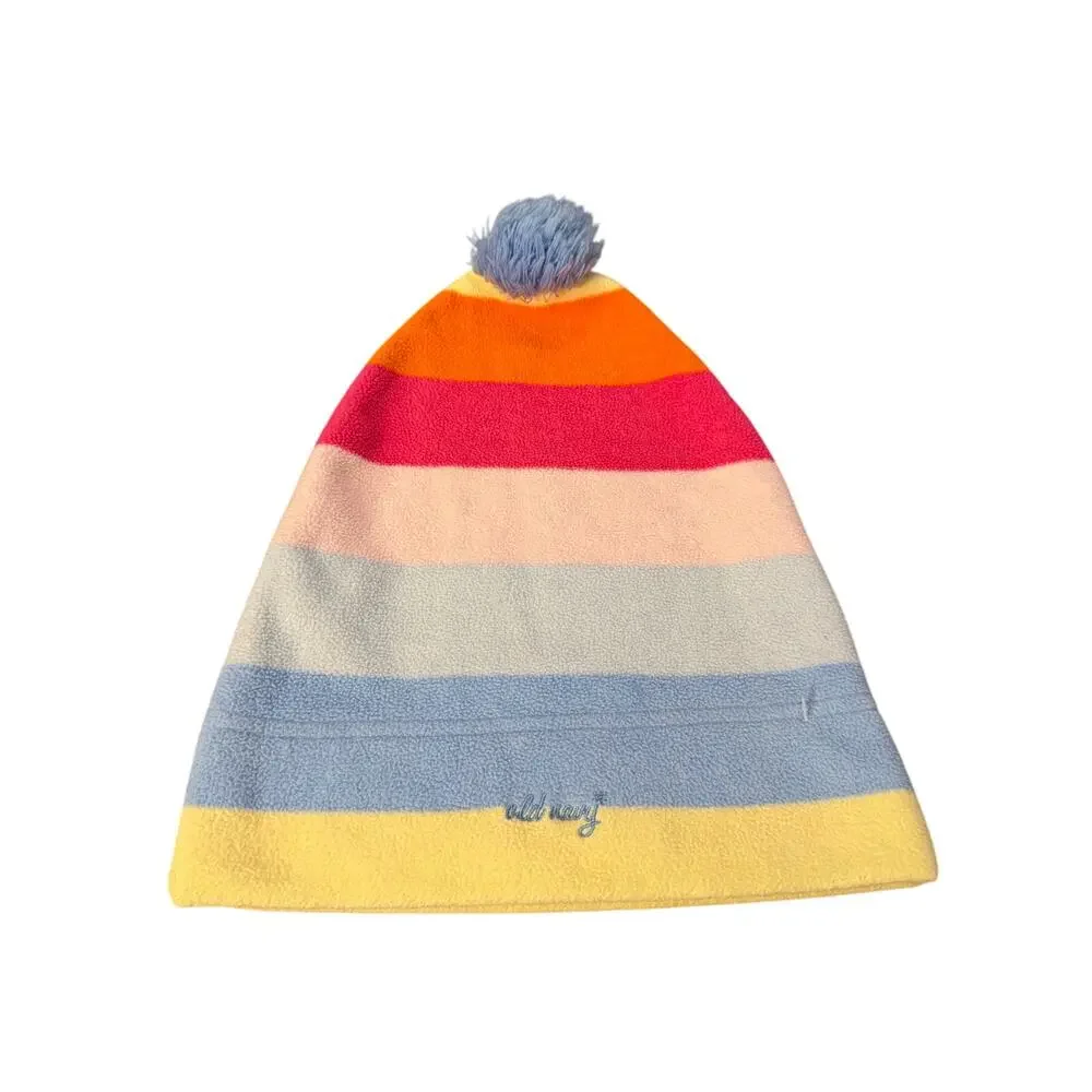 Old Navy Childrens Winter Hat M/L Pom Pom Multicolor Fleece Beanie